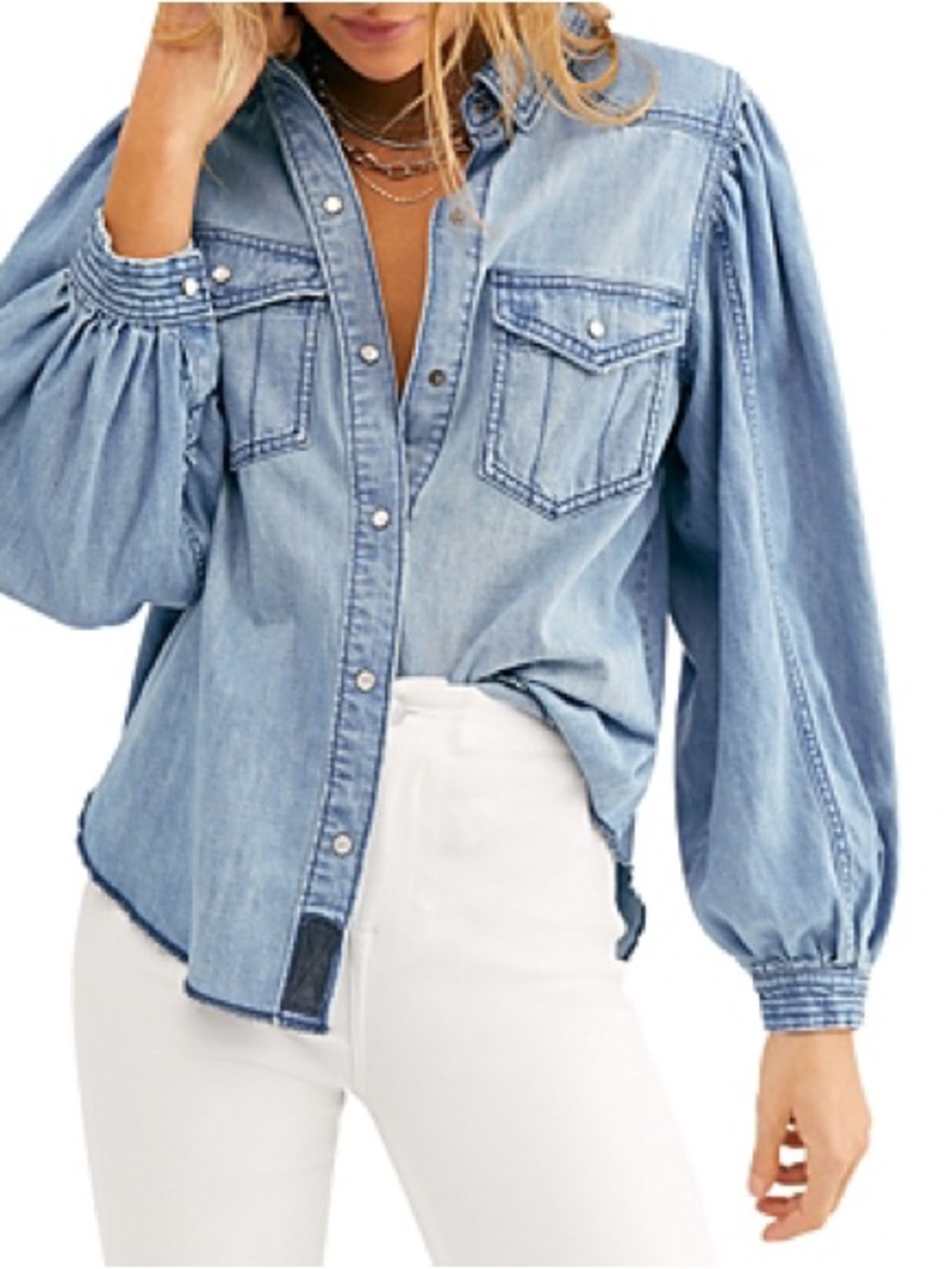 We The Free With Love Cotton Denim Shirt In Vintage Indigo Extra Large
